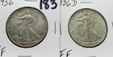 2 Walking Liberty Half $ EF: 1936, 1936D