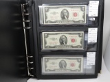 Currency Album with 12 pages, ea holds 3 notes, near new.  Includes 9-$2 Notes: 1953ABC, 1963; 2-197