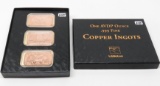 3 One Ounce .999 Copper Currency Ingots from Littleton