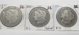 3 Morgan $ Very Good, 1897-O; 1898-O (Defaced); 1899-O