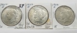 3 Peace $; Two 1922-S both have scratches1 with cheek spot AU & 1926-S VF