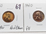 2 Lincoln Cents: 1930 CH BU RB, 1940 Proof
