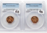 2 Lincoln Cents PCGS Red 1968 MS64 & 1968-D MS65