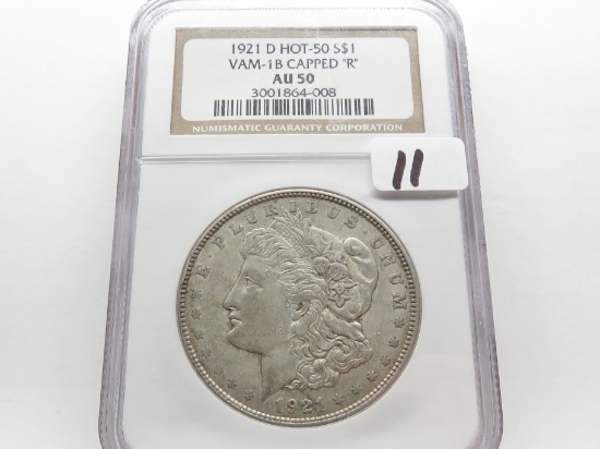 Morgan 1921-D NGC AU50 Vam 1-B Capped "R" Hot 50