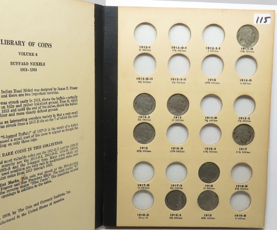 Buffalo Nickel set 35 coins 1913 Var. 2 to 38-D No Keys average circulated to AU in later dates Libr