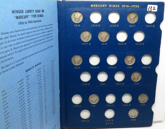 Whitman Mercury Dime Album, 1916 to 1945, 47 coins no keys, dt/mm unchecked by us