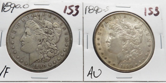 2 Morgan $ 1890-O VF & 1890-S AU
