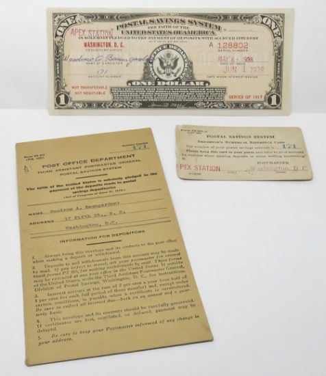 1938 Postal Savings Bond with all paperwork