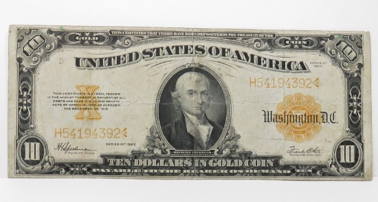 $10 Gold Certificate 1922, SN H54194392, F+