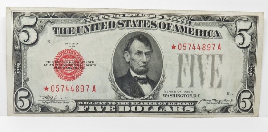 $5 USN 1928C STAR, SN*05744897A, EF