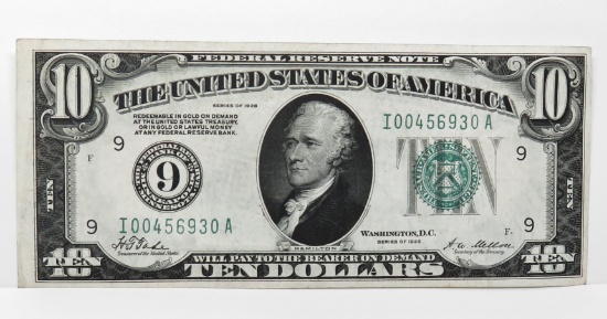 $10 FRN Minneapolis 1928, SN I00456930A, CH EF