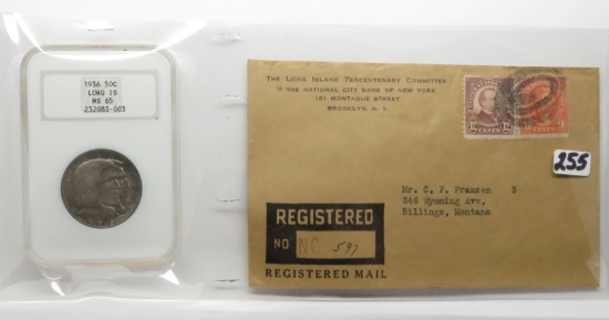 1936 Long Island Commemorative Half $ NGC MS65 with original shipping envelope, Rare