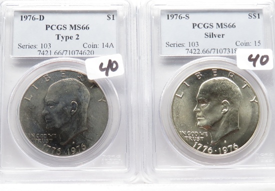 2 Eisenhower $ PCGS MS66 1976-D type 2 & 1976-S Silver