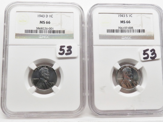 2 NGC MS66 Lincoln Steel Cents: 1943D, 1943S