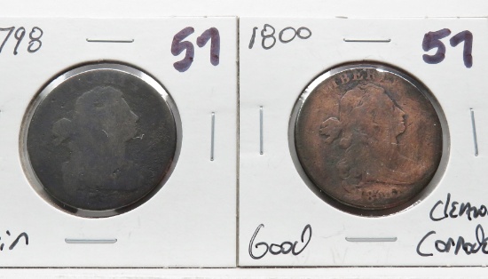 2 Draped Bust Large Cents: 1798 Fair, 1800 G cle corr