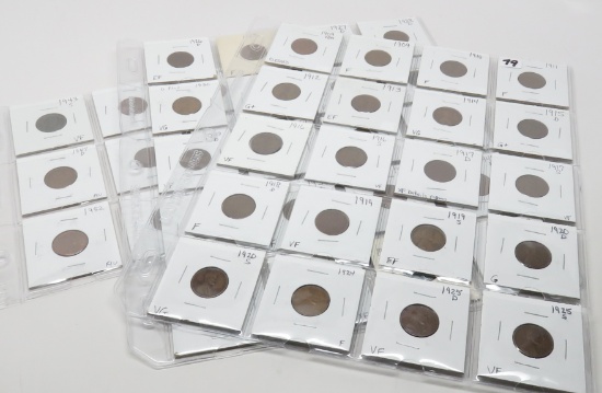 52 Lincoln Cents in vinyl pgs, G-AU: 1909VDB-55, no repeat