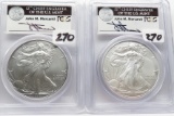 2 American Silver Eagle PCGS MS69, 2011 & 2011-W, 25th Ann. First Strike