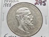 1888 Prussia Silver 5 Mark AU