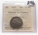 1870 Canada 25 Cent Obv 1, ICCS EF cleaned
