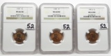 3 NGC MS66 RD Lincoln Wheat Cents: 1937, 1940, 1940D