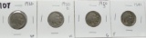 4 Buffalo Nickels: 1920 VF, 1920D VG, 1920S G, 1921 F