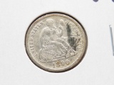 Seated Liberty Dime 1890 VF damage obv
