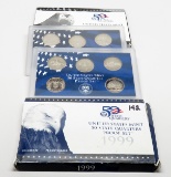 4-5 Coin Quarter Proof Sets: 2-1999 (1 no outer box), 2000 (no box), 2006 Silver