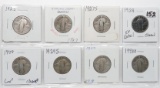 8 Standing Liberty Qtrs: 1925, 27PS, 28, 29PS, 30PS