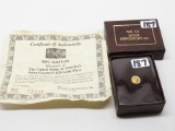 22KT Gold Miniature St Gauden's $20 Gold Piece with COA boxed