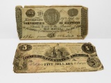 2 Confederate Notes: April 1861 $1 Corporation of Richmond; Sept 1861 $5 CSA T36, SN 171253