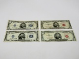 4-$5 Notes: 2 Silver Certificates 1934D, both Fine; 2 USN (1953B F, 1963 VF)