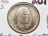 1946S Booker T Washington Commemorative Half $ AU, ?glue residue rev