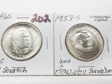 2 Commemorative Half $ Unc few obv scr: 1946S BT Washington, 1953S Washington/Carver