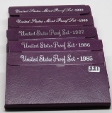 6 US Proof Sets: 1985, 1986, 1987, 1989, 1990, 1991