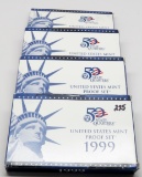 4 US Proof Sets: 1999, 2000, 2001, 2002