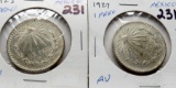 2 Silver Mexican 1 Peso: 1923 BU, 1927 (low mintage)  AU