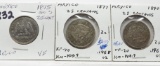 3 Silver Mexican 25 Centavos: 1875, 1877, 1890