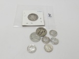 Silver Coins: 3 Standing Lib Qtr, 5 Mercury Dimes