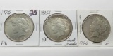 3 Peace $: 1925 AU, 25S EF toned scr, 26D F