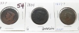 3 Large Cents: 1833? Fair, 1834 G corr, 1837? G
