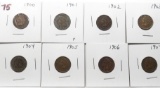 8 Indian Cents,  VG to Fine: 1900, 01 corroded, 02, 03, 04, 05, 06, 07