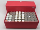 Box of 49 Tubes Lincoln Cents, assorted dates. Unsearched by us, appear to be all Wheat. Estimated t