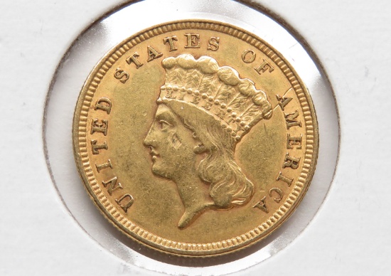 Indian Princess $3 Gold 1854 Very Fine (Depression on check)