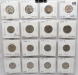 16 Silver War Nickels, AU-CH BU: 1942P, 42S, 3-43P, 43S, 44P, 44D, 45D, 7-45S
