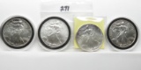 4 BU American Silver Eagle in holders: 1991, 2000, 01, 02