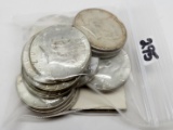23 Silver Kennedy Half $, some Unc: 8-90% Silver, 15-40%