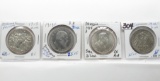 4 German Silver 3 Mark nice: Prussia 1913 BU, 1913F, 1914A CH BU, 1914F