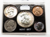 1957P Unc 5-Coin Year Set in Holder, nicely toned with FBL Franklin