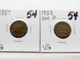2 Flying Eagle Cents VG: 1857, 1858 Sm Lt