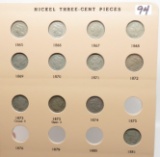Three Cent Dansco Album Page 12 Coins: 1865 EF, 66 VF, 67 VG, 68 VF, 69 F, 70 VF, 71 VF, 72 VF, 73 F